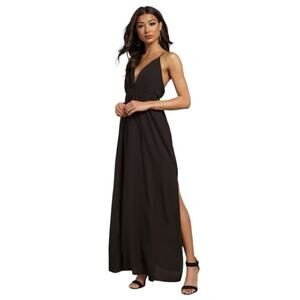 Tobi Women's Black Plunging V-Neckline Thigh Slit Imagine This Maxi Dress Size S